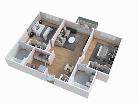 Floor plan for 2 beds, 2 baths